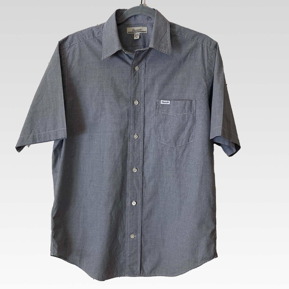 Faconnable Men's Black/White Microcheck Short Sleeve Shirt